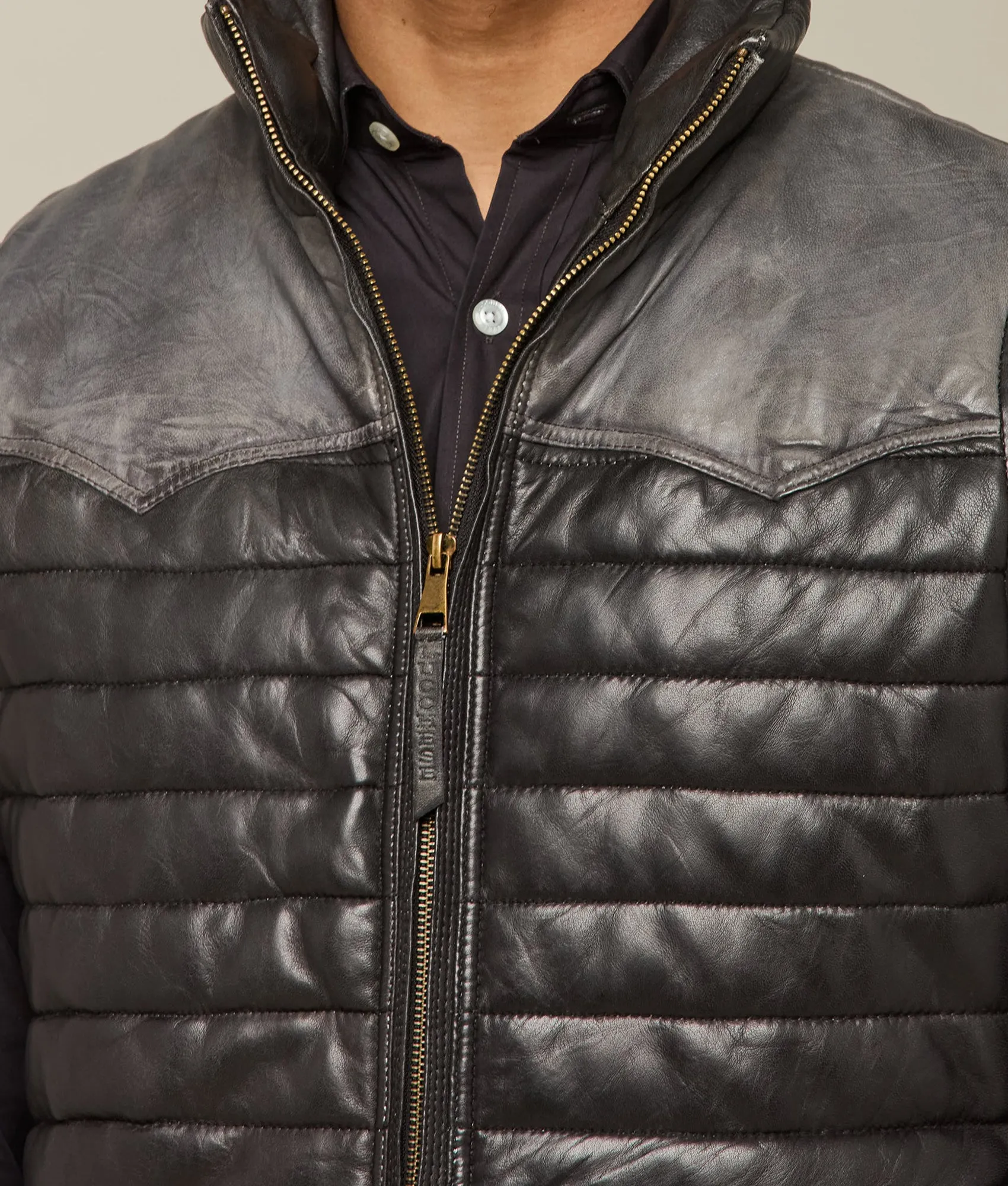 Western Yoke Leather Vest :: Black