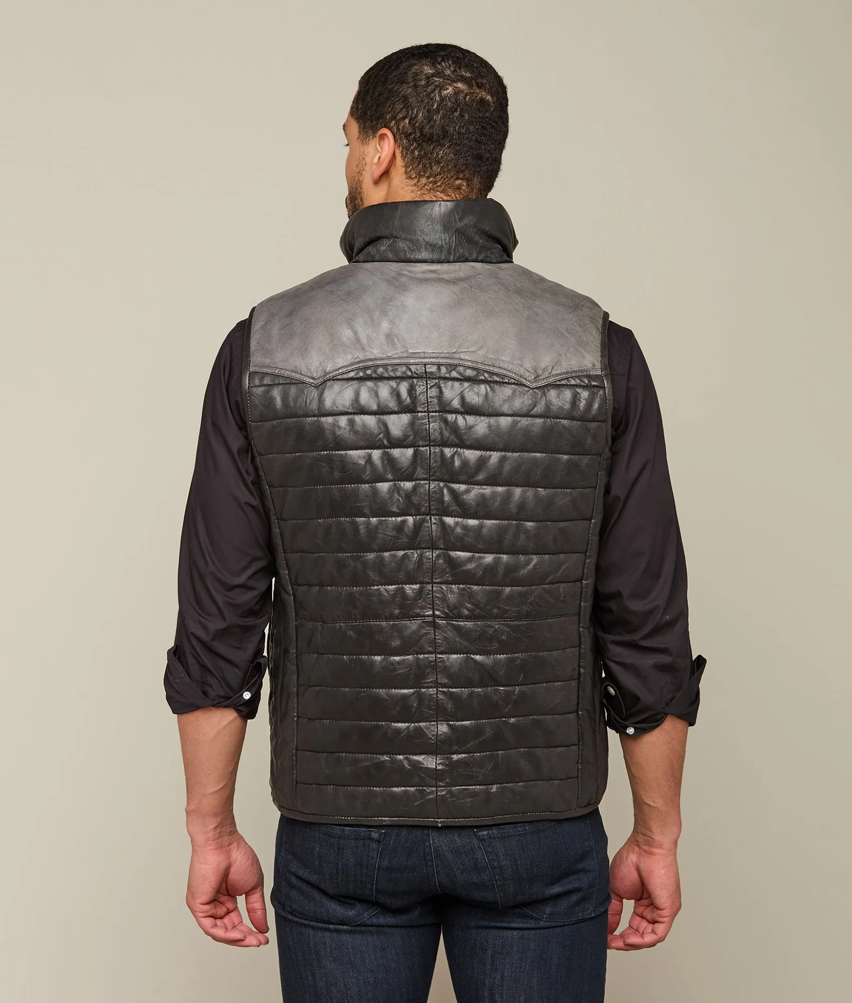Western Yoke Leather Vest :: Black