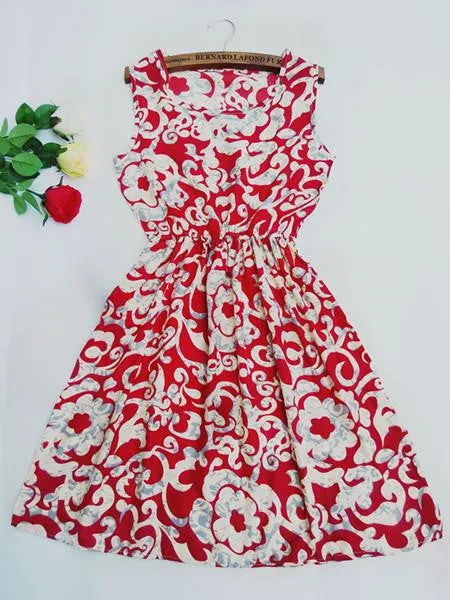 Women casual Bohemian floral leopard sleeveless vest printed beach chiffon dress nz18