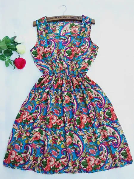 Women casual Bohemian floral leopard sleeveless vest printed beach chiffon dress nz18