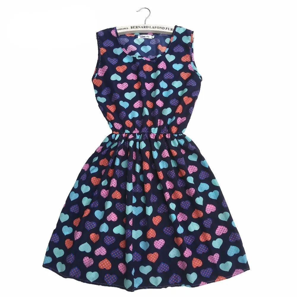 Women casual Bohemian floral leopard sleeveless vest printed beach chiffon dress nz18