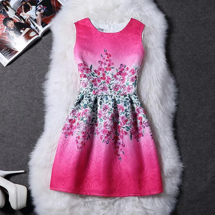 Women Print Floral Vest Dress Sleeveless A Line Party Fashion Dresses Vestido De Festa
