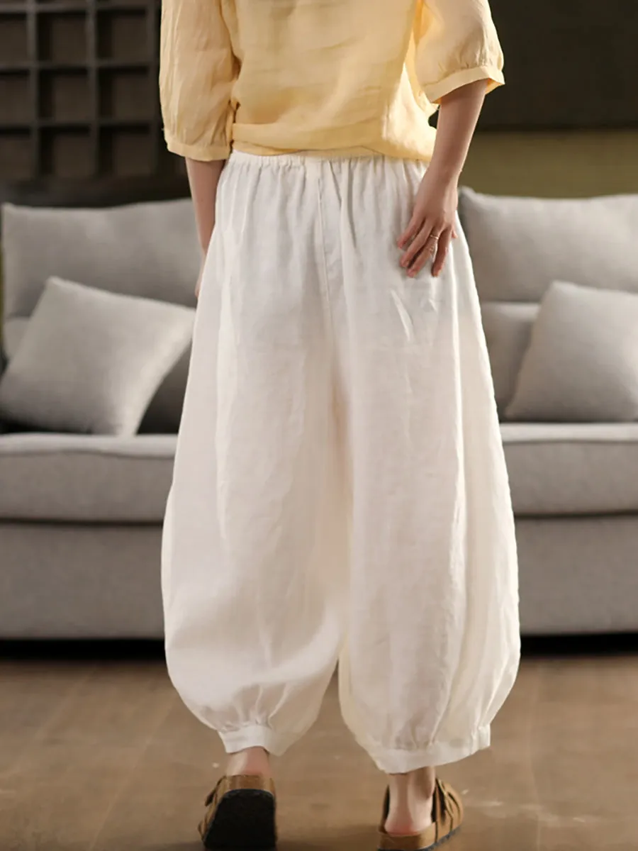 Women Summer Casual Pure Color 100%Linen Harem Pants