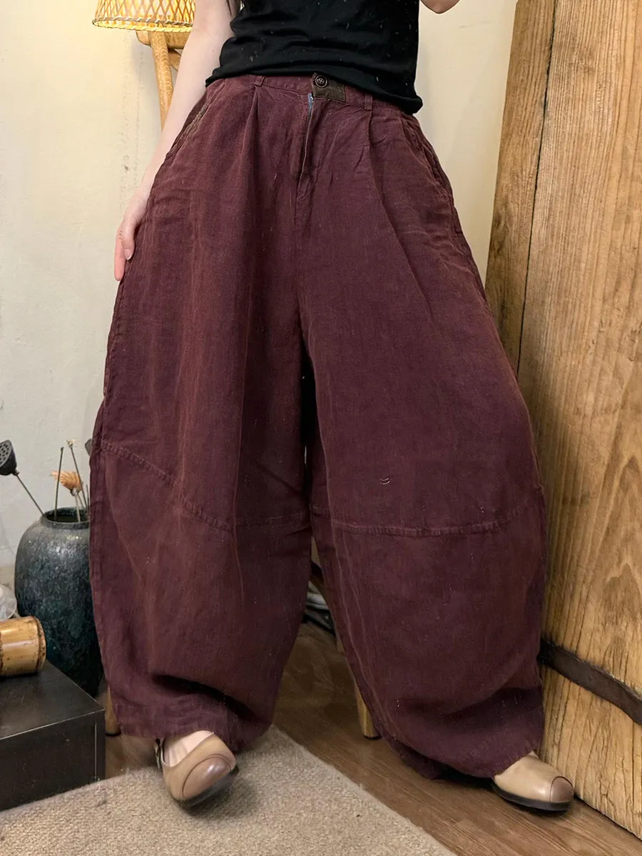 Women Summer Pure Color 100%Linen Harem Pants