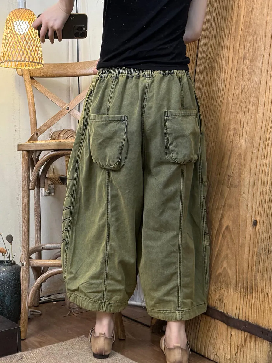 Women Summer Retro Stripe Denim Wide-leg Pants