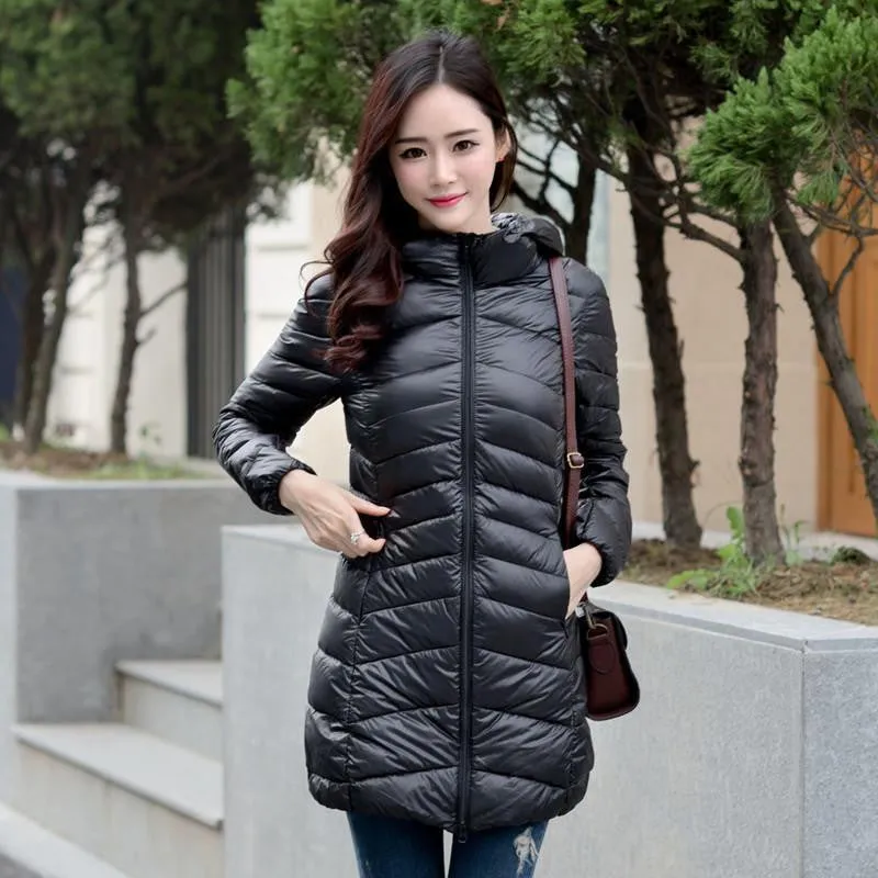 Women Ultra Light Down Jacket Hooded Coat Long Jacket Women Brief Down Jacket Female Jackets With Carry Bag