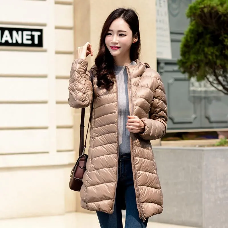 Women Ultra Light Down Jacket Hooded Coat Long Jacket Women Brief Down Jacket Female Jackets With Carry Bag