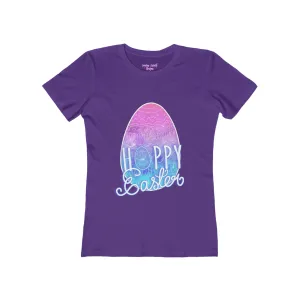 Women's Hoppy Easter Drawn Egg Typographical Art Boyfriend Tee