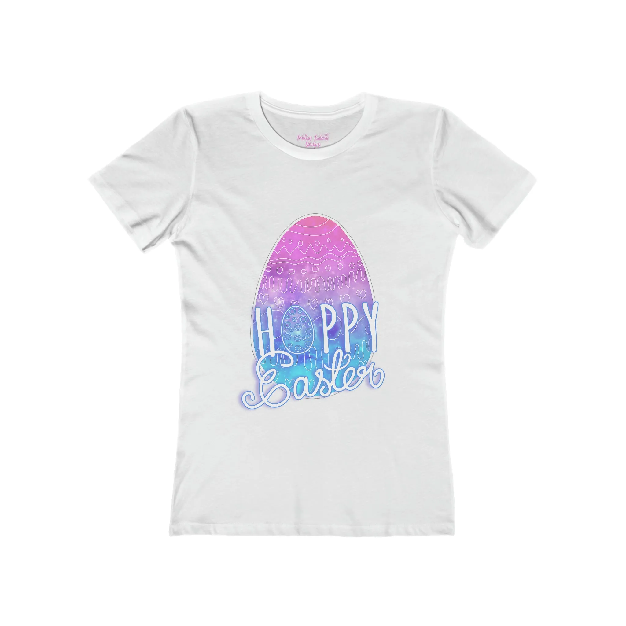 Women's Hoppy Easter Drawn Egg Typographical Art Boyfriend Tee