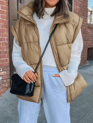 Womens Lightweight Fall Puffer Vest with Stand Collar