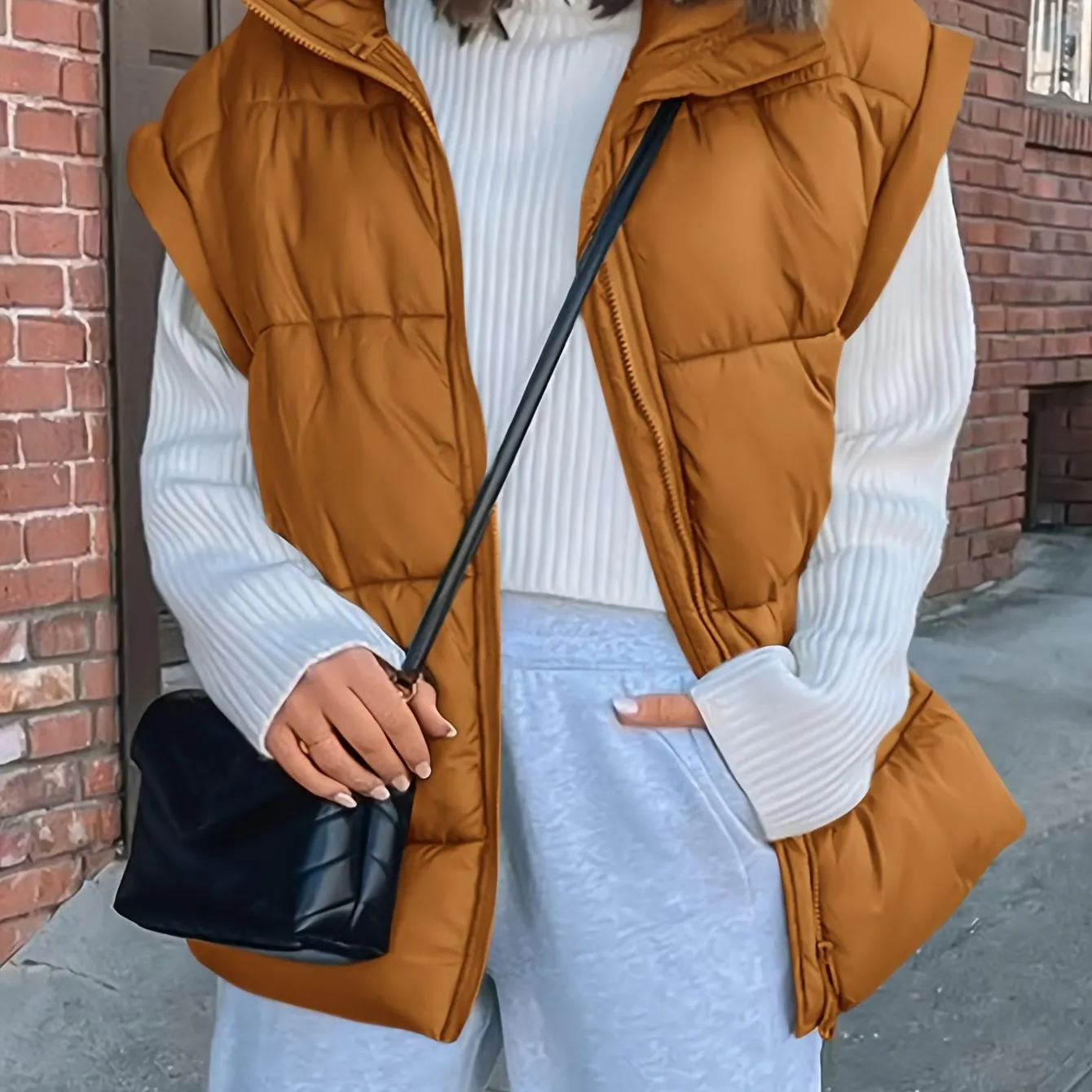 Womens Lightweight Fall Puffer Vest with Stand Collar