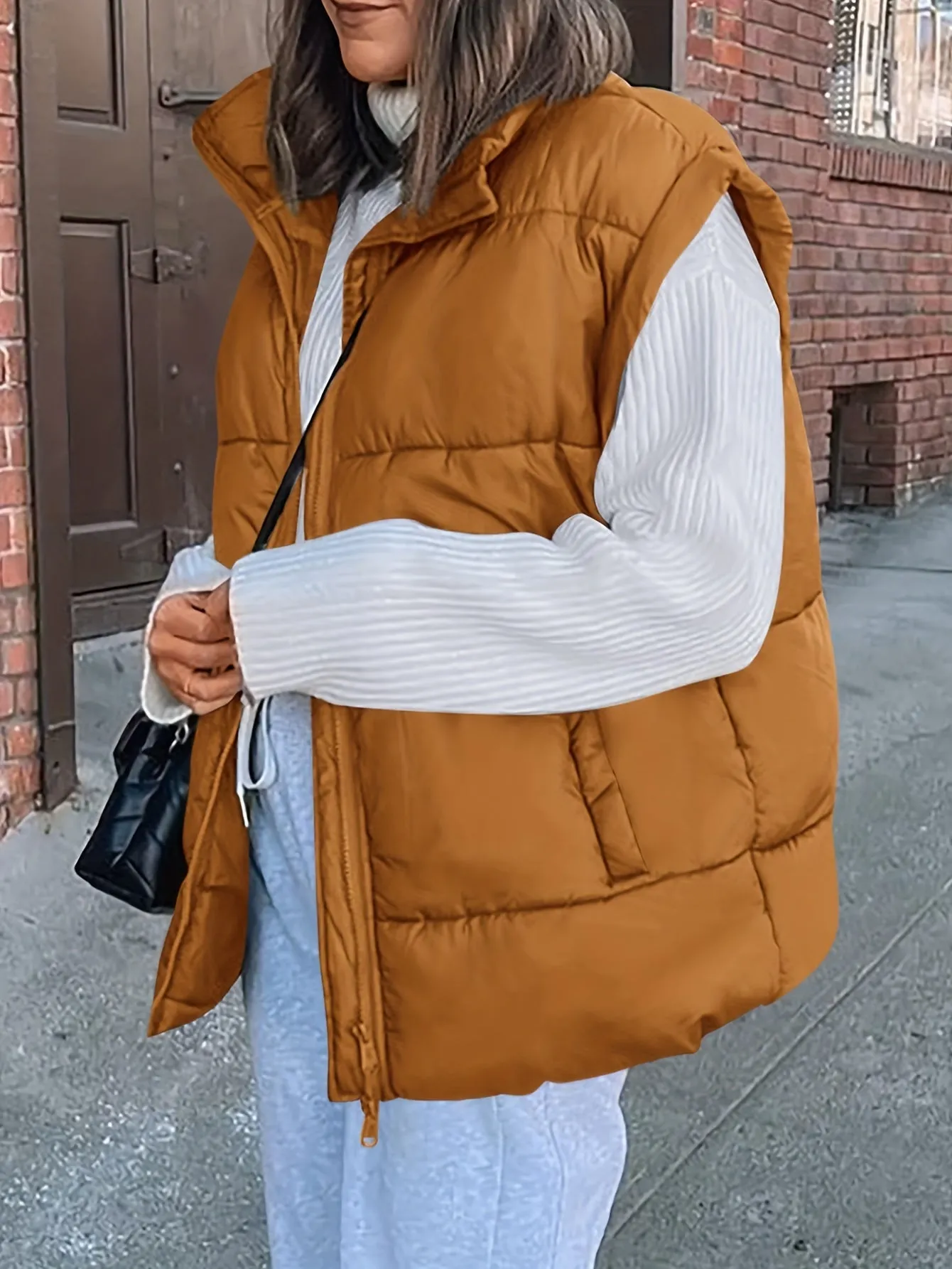 Womens Lightweight Fall Puffer Vest with Stand Collar