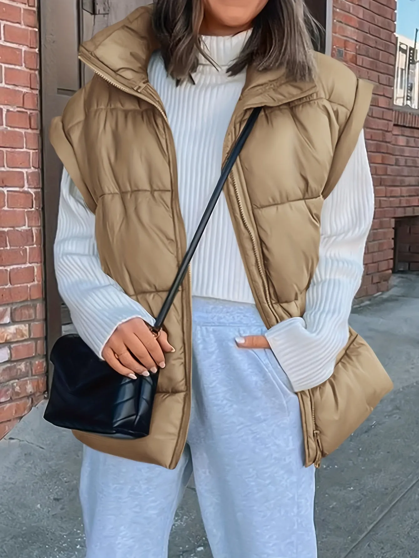 Womens Lightweight Fall Puffer Vest with Stand Collar