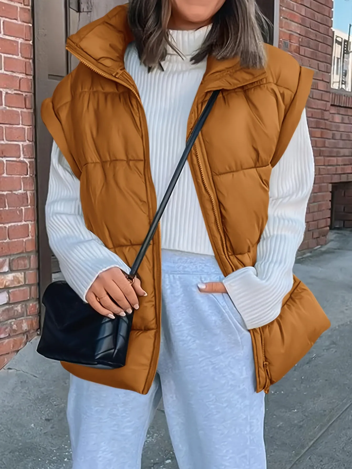 Womens Lightweight Fall Puffer Vest with Stand Collar