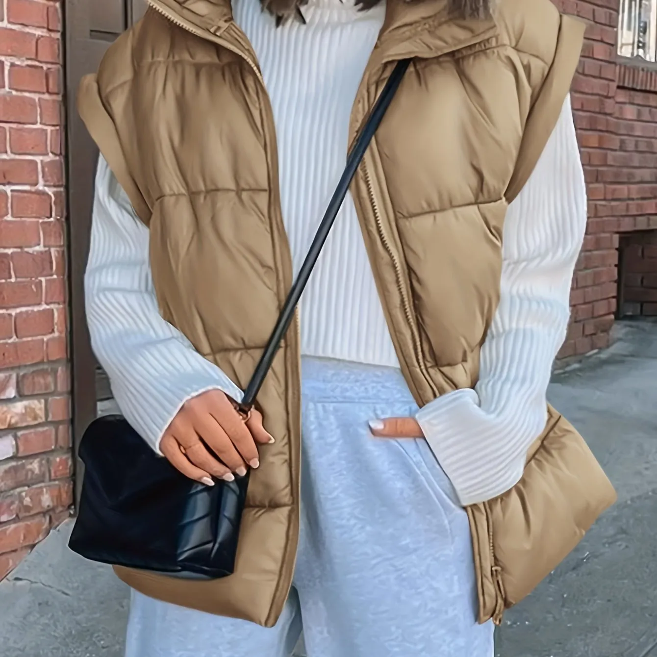 Womens Lightweight Fall Puffer Vest with Stand Collar