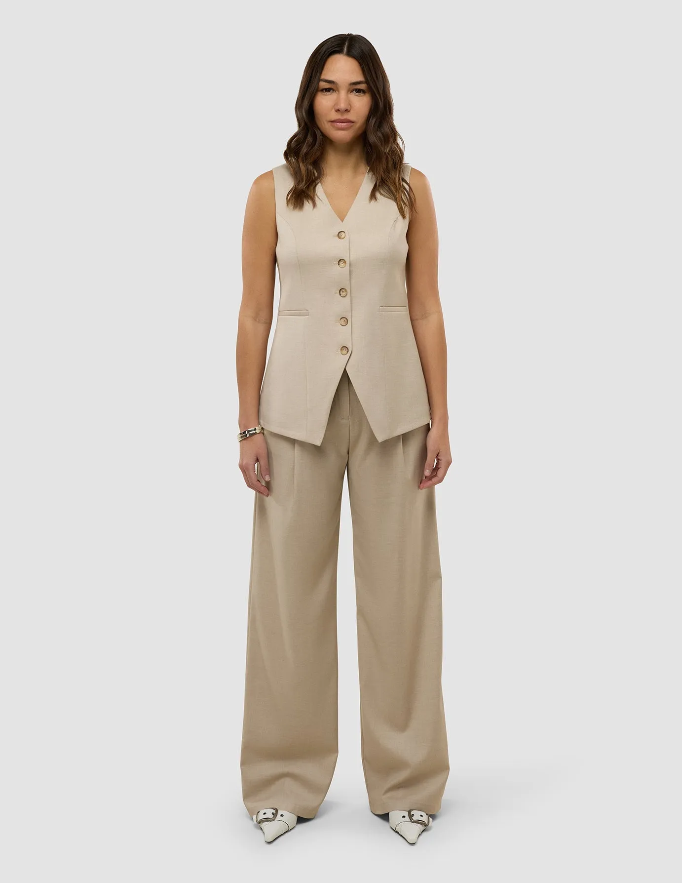 Women's Skye Long Vest Sandy Beige Melange