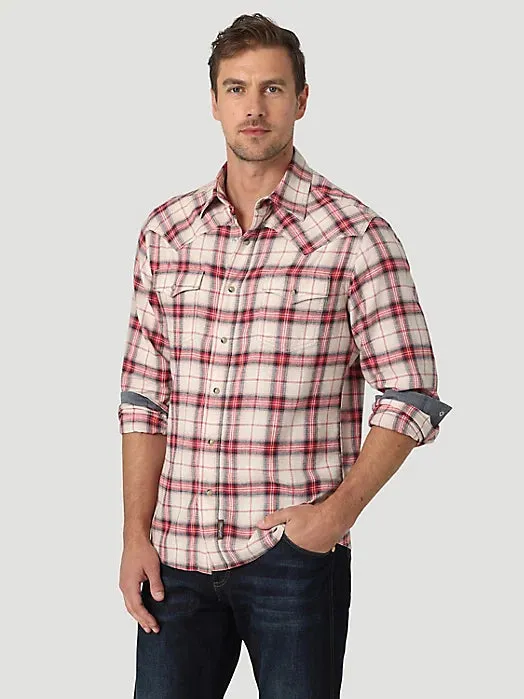 Wrangler Men's Retro Premium Long Sleeve Linen Western Snap Shirt In Picnic Khaki