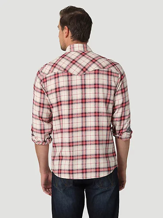 Wrangler Men's Retro Premium Long Sleeve Linen Western Snap Shirt In Picnic Khaki